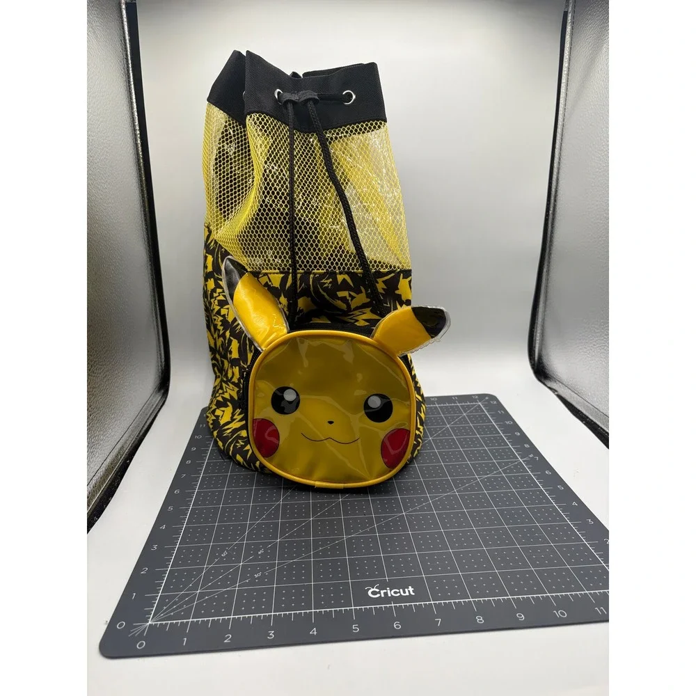 Pokemon Pikachu Drawstring Swim Bag Yellow Mesh Backpack 3D Ears Character.com